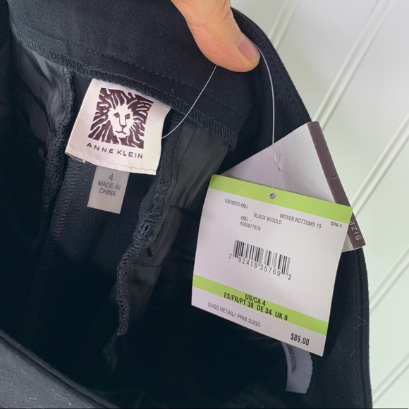 Anne Klein Slim Ankle Black with Gold Detail Dress Pants - Picture 4 of 8